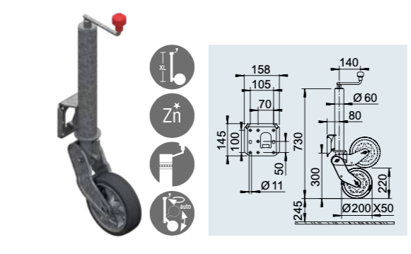 Roda jockey Fixa Automática 500kg AL-KO